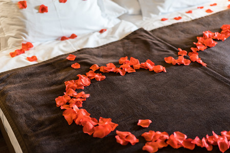 玫瑰花瓣的浪漫和可爱的床